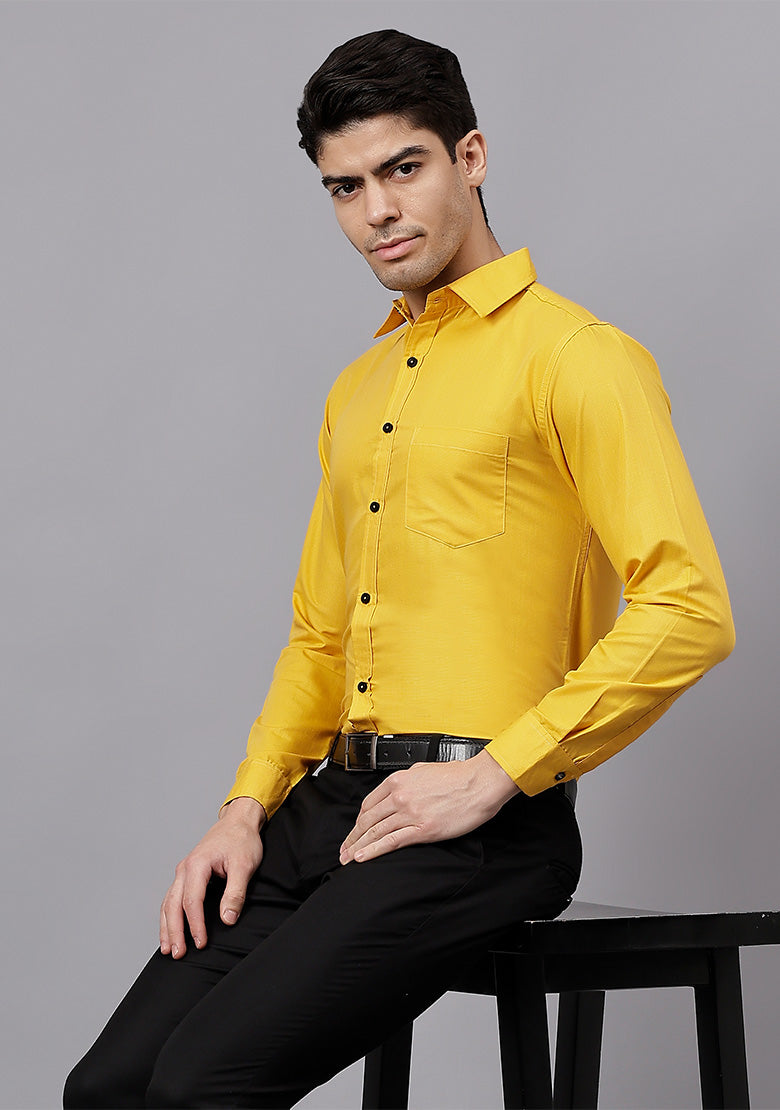 Men's Cotton Blend Slim Fit Formal Shirt in Beige by BLUE ROBED, view