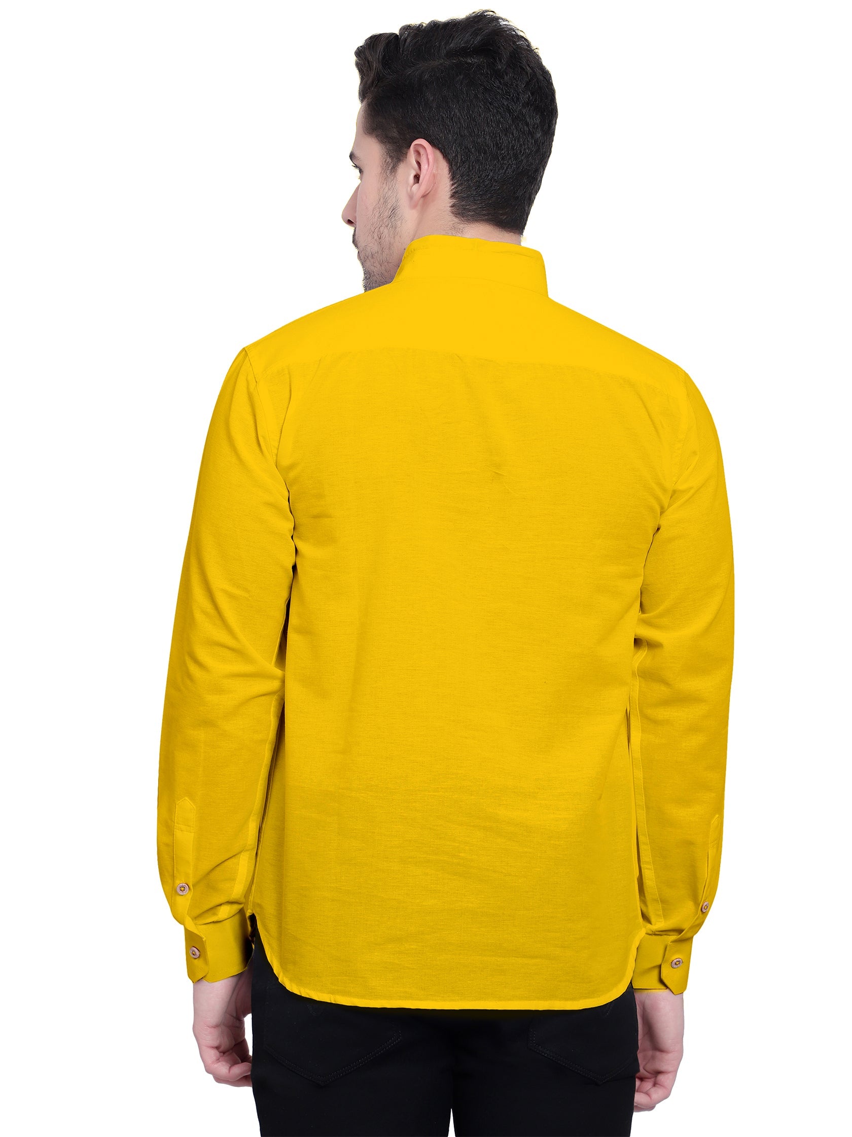 BLUE ROBED men's Casual Slim Fit Full Sleeve Double Pocket Cotton Kurta in Yellow view 56