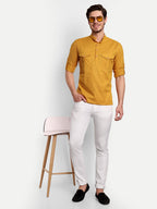 BLUE ROBED men's Casual Slim Fit Full Sleeve Double Pocket Cotton Trendy Kurta in Yellow view 6