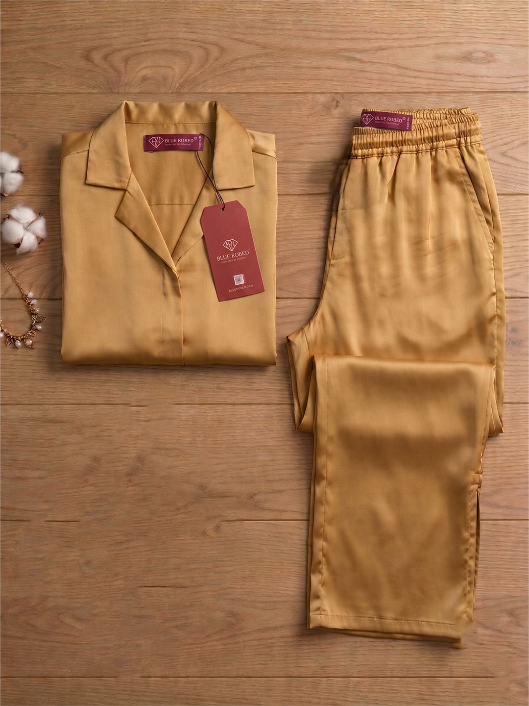 Women’s Mustard Gold Linen Lounge Co-ord Set | Relaxed Fit Nightwear & Casual Wear