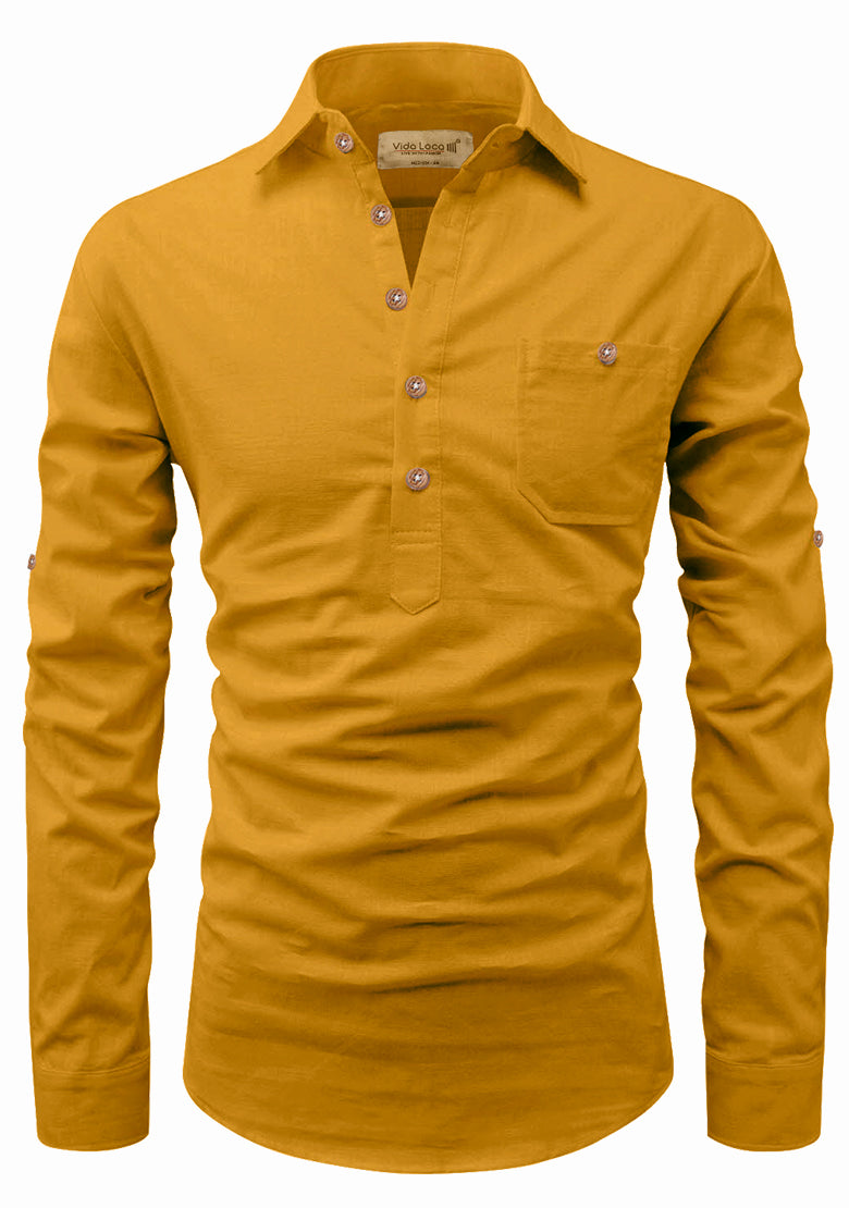 BLUE ROBED men's Full Sleeve Casual Cotton Kurta in Yellow view 3