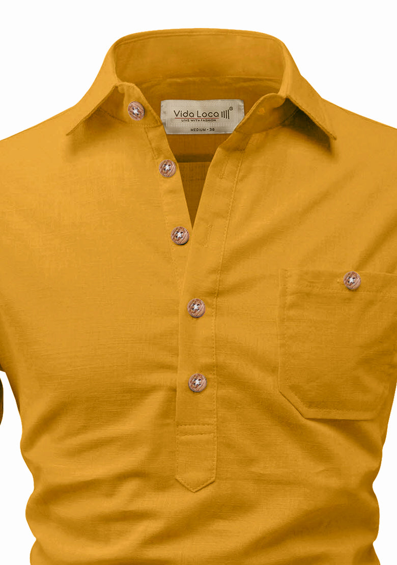 BLUE ROBED men's Full Sleeve Casual Cotton Kurta in Yellow style B view 6