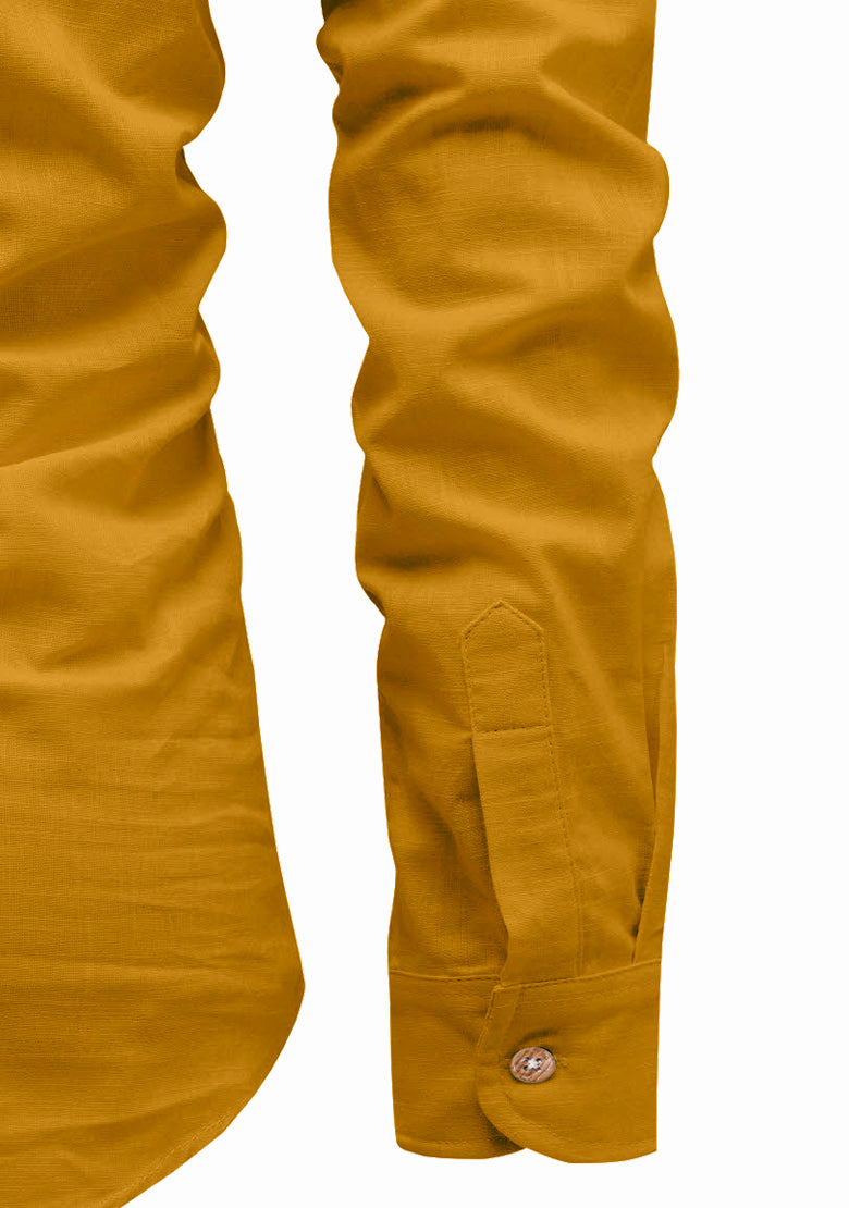 BLUE ROBED men's Full Sleeve Casual Cotton Kurta in Yellow style B view 8