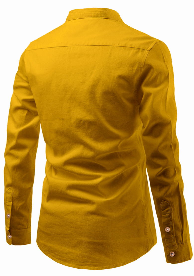 BLUE ROBED men's Casual Slim Fit Full Sleeve Double Pocket Cotton Kurta in Yellow view 65