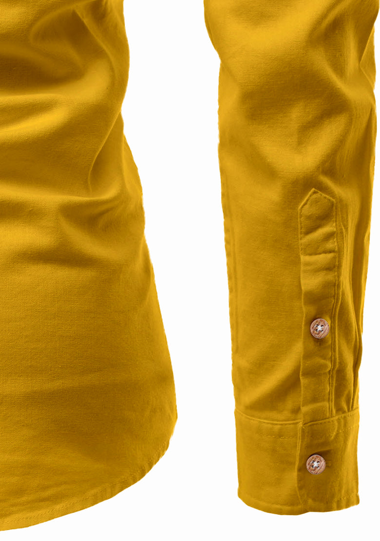 BLUE ROBED men's Casual Slim Fit Full Sleeve Double Pocket Cotton Kurta in Yellow view 68