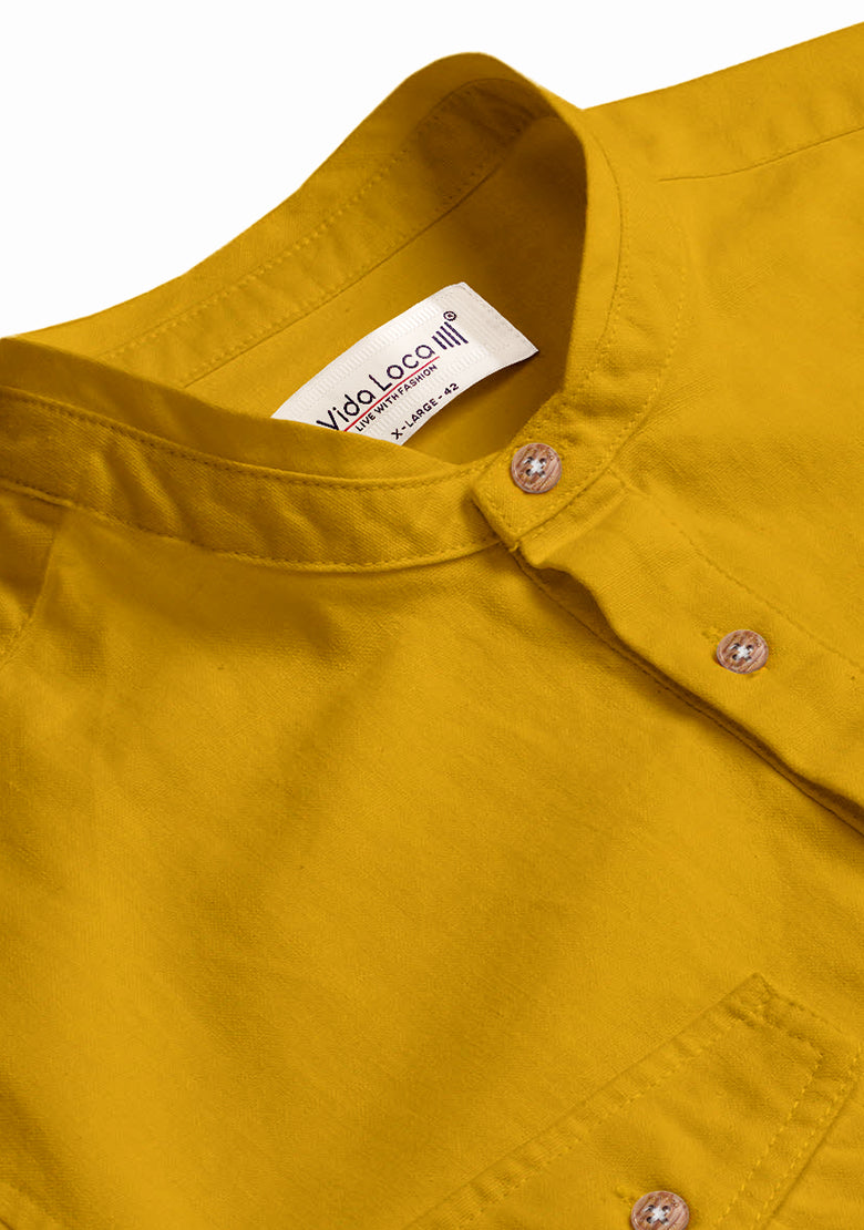 BLUE ROBED men's Casual Slim Fit Full Sleeve Double Pocket Cotton Kurta in Yellow view 69