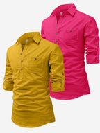 BLUE ROBED men's Casual Slim Fit Full Sleeve Cotton Kurta (Pack 2) in Yellow view 7