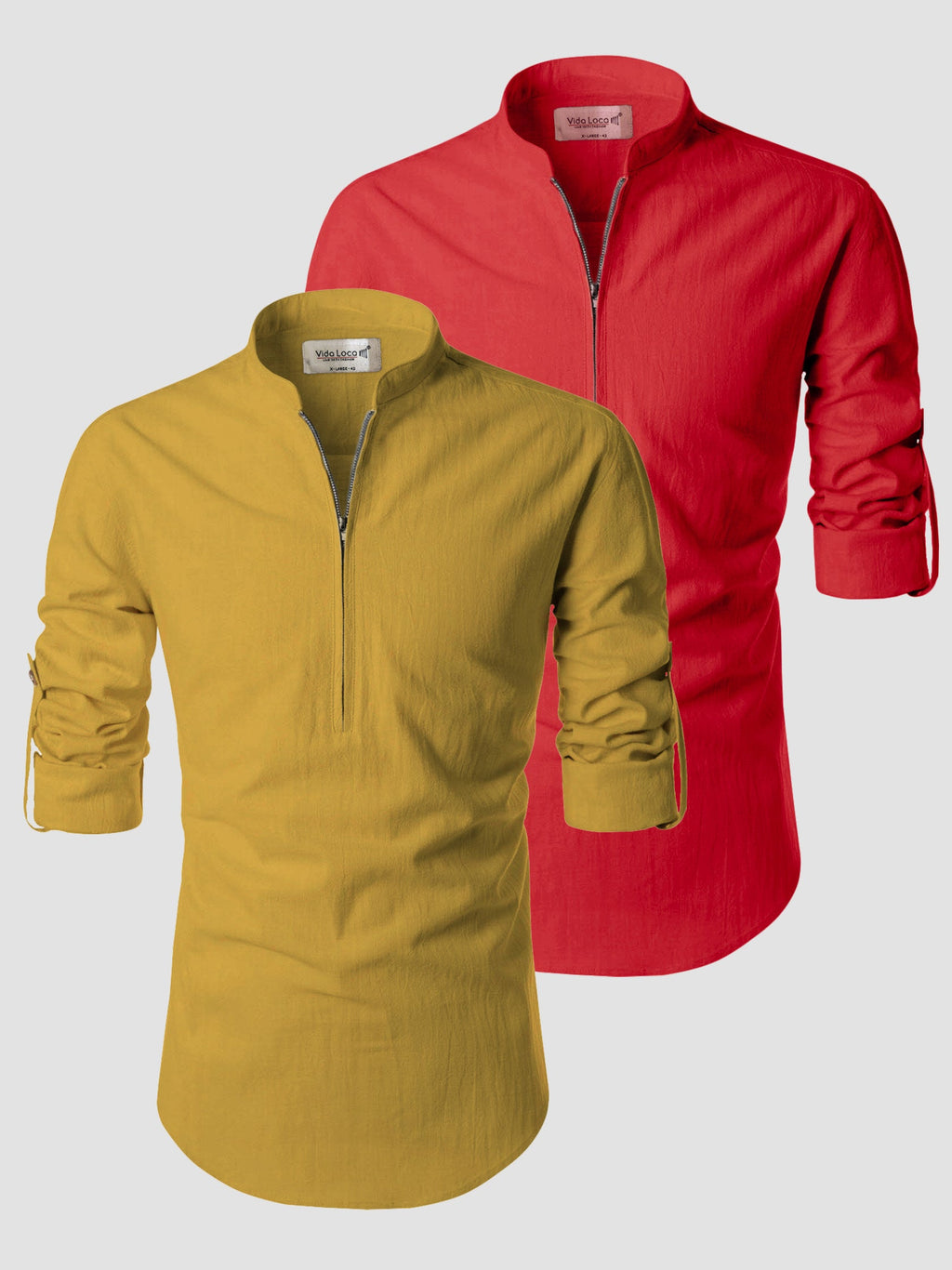 BLUE ROBED men's Casual ZIP Style Full Sleeve Cotton Kurta (Pack 2) in Yellow view 7