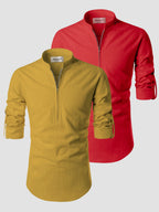 BLUE ROBED men's Casual ZIP Style Full Sleeve Cotton Kurta (Pack 2) in Yellow view 7
