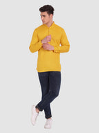 BLUE ROBED men's Casual Slim Fit Full Sleeve Cotton Kurta in Yellow view 32