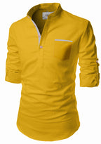 BLUE ROBED men's Casual Slim Fit Full Sleeve Pocket Contrast Kurta in Yellow Dark view 70
