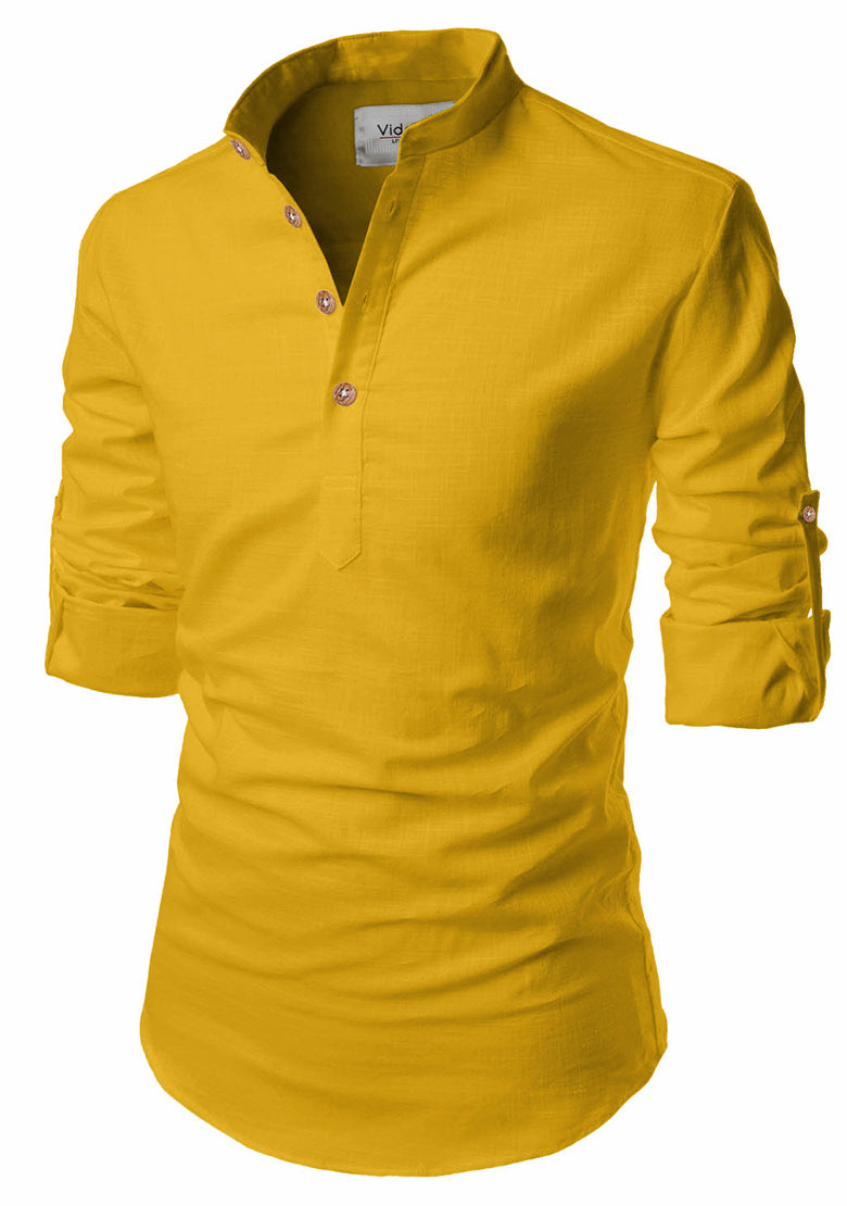 BLUE ROBED men's Casual Slim Fit Full Sleeve Kurta in Yellow Dark view 130