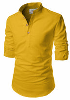 BLUE ROBED men's Casual Slim Fit Full Sleeve Kurta in Yellow Dark view 130