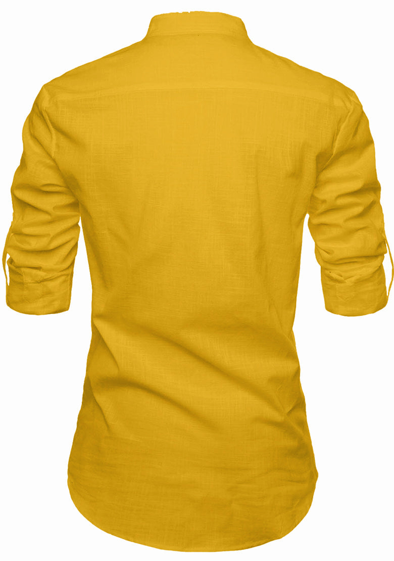BLUE ROBED men's Casual Slim Fit Full Sleeve Pocket Contrast Kurta in Yellow Dark view 71