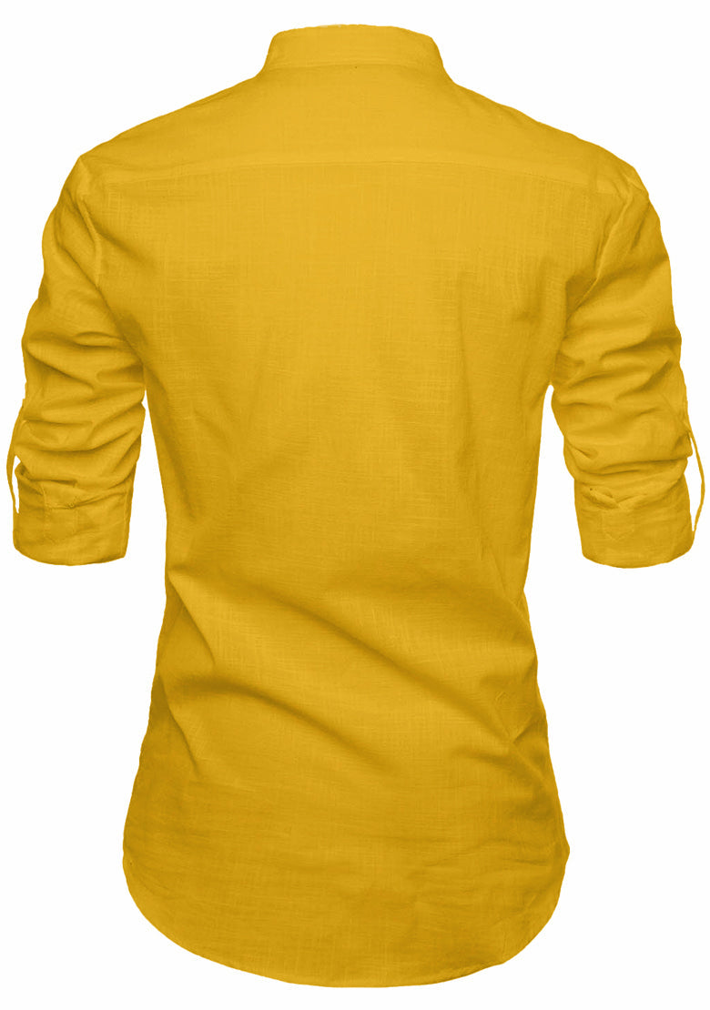 BLUE ROBED men's Casual Slim Fit Full Sleeve Kurta in Yellow Dark view 131