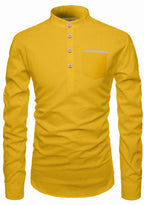 BLUE ROBED men's Casual Slim Fit Full Sleeve Pocket Contrast Kurta in Yellow Dark view 72