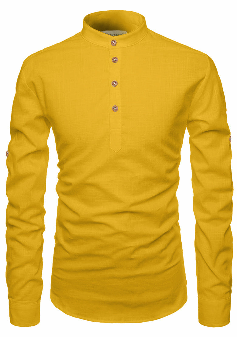 BLUE ROBED men's Casual Slim Fit Full Sleeve Kurta in Yellow Dark view 132
