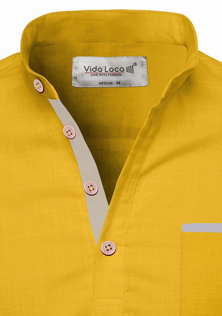BLUE ROBED men's Casual Slim Fit Full Sleeve Pocket Contrast Kurta in Yellow Dark view 73