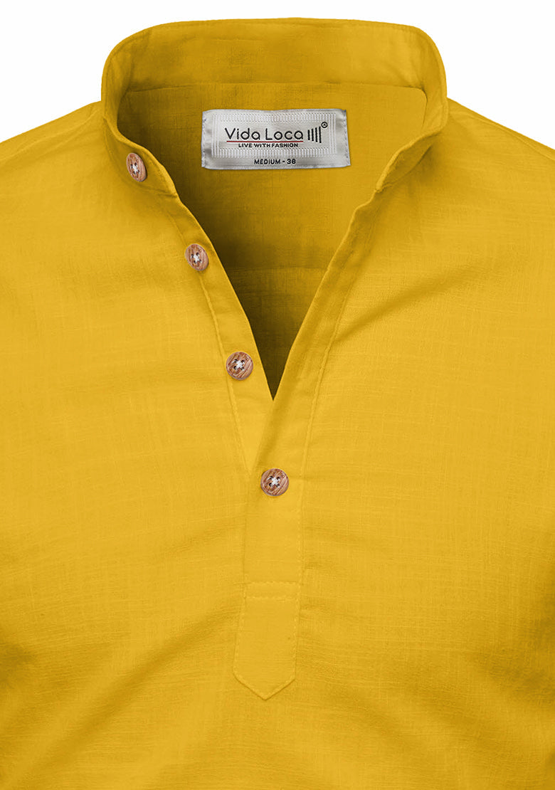 BLUE ROBED men's Casual Slim Fit Full Sleeve Kurta in Yellow Dark view 133